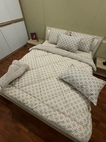 Çift Kişilik Welsoft  Pufidik Uyku Seti Bej Zincir (Lastikli Çarşaflı)