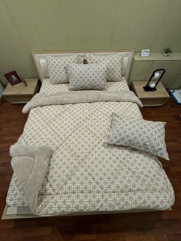 Çift Kişilik Welsoft  Pufidik Uyku Seti Bej Zincir (Lastikli Çarşaflı)