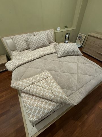 Çift Kişilik Welsoft  Pufidik Uyku Seti Bej Zincir (Lastikli Çarşaflı)