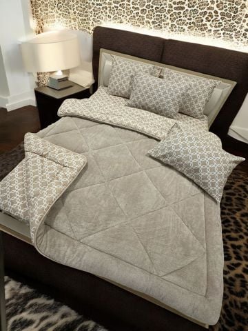 Çift Kişilik Welsoft  Pufidik Uyku Seti Bej Zincir (Lastikli Çarşaflı)