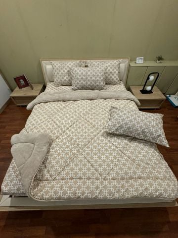 Çift Kişilik Welsoft  Pufidik Uyku Seti Bej Zincir (Lastikli Çarşaflı)