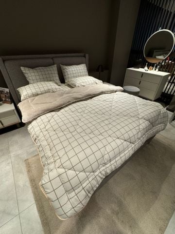 Çift Kişilik Welsoft Pufidik Uyku Seti Krem Kare (Lastikli Çarşaflı)