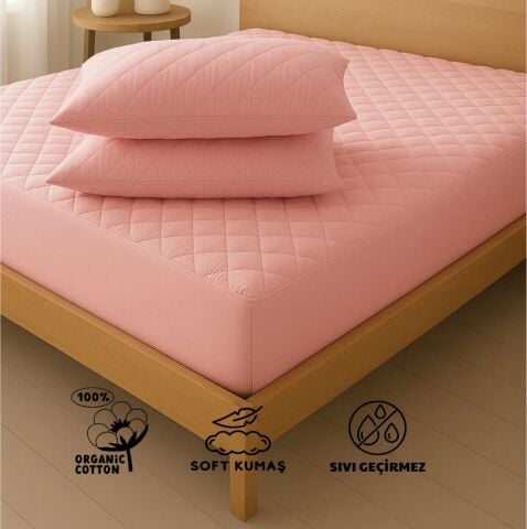 FİTTED SIVI GEÇİRMEZ YATAK KORUYUCU ALEZ RENK PUDRA (Yastık Alezi Dahil)