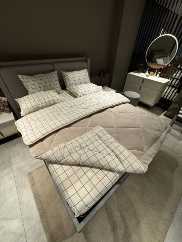 Çift Kişilik Welsoft Pufidik Uyku Seti Krem Kare (Lastikli Çarşaflı)