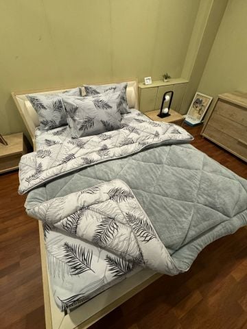 Çift Kişilik Welsoft  Pufidik Uyku Seti Gri Tüy (Lastikli Çarşaflı)