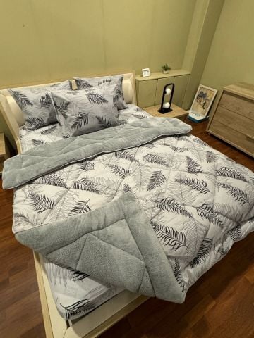 Çift Kişilik Welsoft  Pufidik Uyku Seti Gri Tüy (Lastikli Çarşaflı)