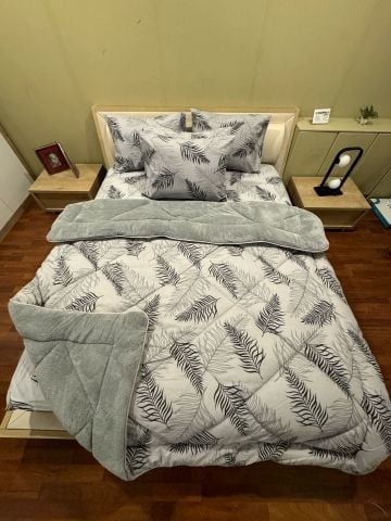 Çift Kişilik Welsoft  Pufidik Uyku Seti Gri Tüy (Lastikli Çarşaflı)