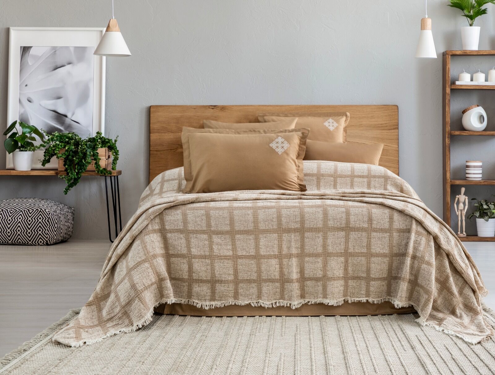 Battal Boy Müslin Yatak Örtüsü Seti %100 Pamuk Carelia Bej