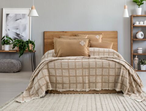 Battal Boy Müslin Yatak Örtüsü Seti %100 Pamuk Carelia Bej