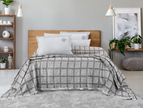 Battal Boy Müslin Yatak Örtüsü Seti %100 Pamuk Edna Gri