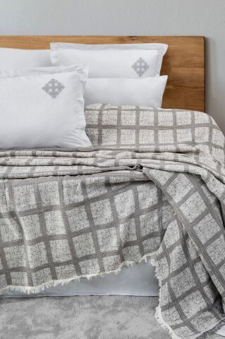 Battal Boy Müslin Yatak Örtüsü Seti %100 Pamuk Edna Gri