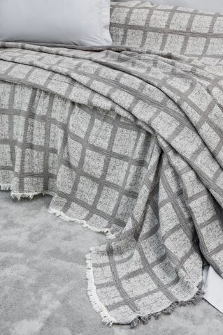 Battal Boy Müslin Yatak Örtüsü Seti %100 Pamuk Edna Gri