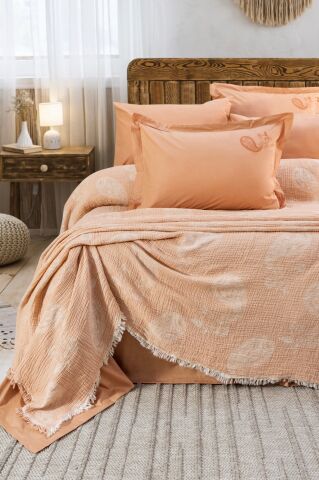 Battal Boy Müslin Yatak Örtüsü Seti %100 Pamuk Edna Somon