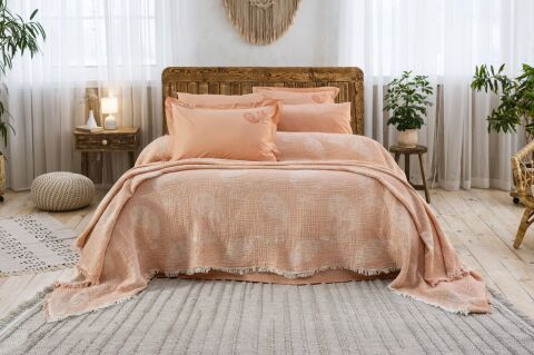 Battal Boy Müslin Yatak Örtüsü Seti %100 Pamuk Edna Somon