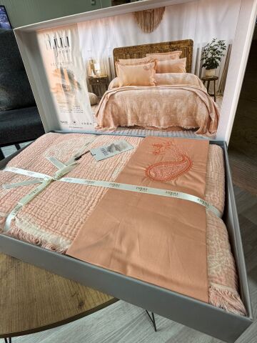 Battal Boy Müslin Yatak Örtüsü Seti %100 Pamuk Edna Somon