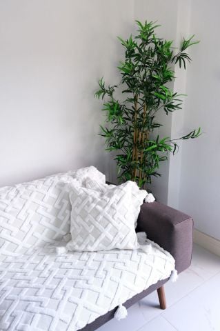 BlueMaison Ponponlu Pamuklu Kırlentli Koltuk Şalı Knitty Ekru