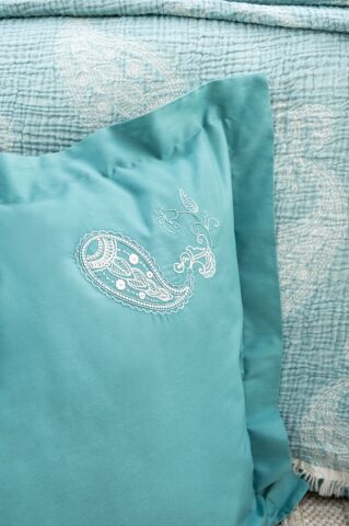 Battal Boy Müslin Yatak Örtüsü Seti %100 Pamuk Edna Turkuaz