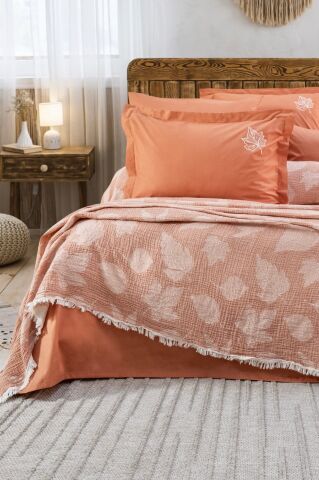 Battal Boy Müslin Yatak Örtüsü Seti %100 Pamuk Floya Kiremit