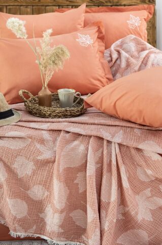 Battal Boy Müslin Yatak Örtüsü Seti %100 Pamuk Floya Kiremit