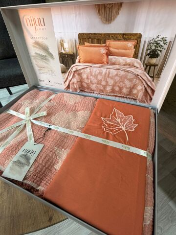 Battal Boy Müslin Yatak Örtüsü Seti %100 Pamuk Floya Kiremit