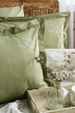 Battal Boy Müslin Yatak Örtüsü Seti %100 Pamuk Floya Yeşil