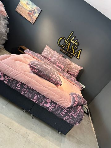 Çift Kişilik Welsoft  Pufidik Uyku Seti Pudra Love (Lastikli Çarşaflı)