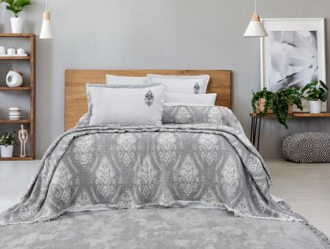 Battal Boy Müslin Yatak Örtüsü Seti %100 Pamuk Rustic Gri