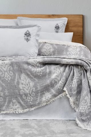 Battal Boy Müslin Yatak Örtüsü Seti %100 Pamuk Rustic Gri