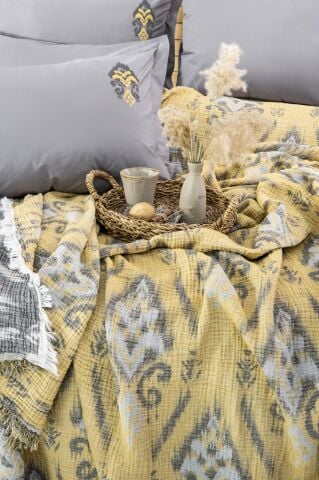 Battal Boy Müslin Yatak Örtüsü Seti %100 Pamuk Rustic Hardal