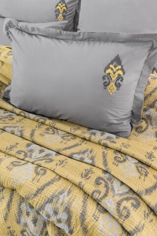 Battal Boy Müslin Yatak Örtüsü Seti %100 Pamuk Rustic Hardal