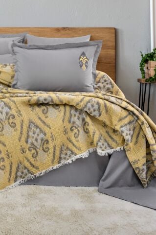 Battal Boy Müslin Yatak Örtüsü Seti %100 Pamuk Rustic Hardal