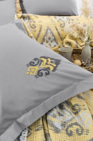 Battal Boy Müslin Yatak Örtüsü Seti %100 Pamuk Rustic Hardal