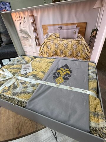 Battal Boy Müslin Yatak Örtüsü Seti %100 Pamuk Rustic Hardal