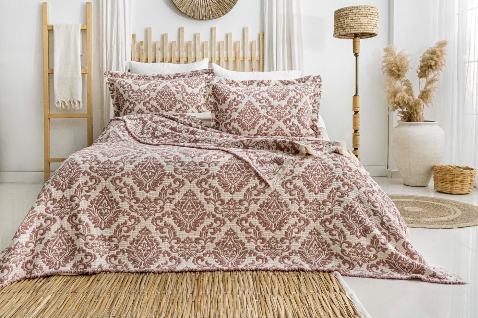 Battal Boy Müslin Yatak Örtüsü Seti Berry Bordo