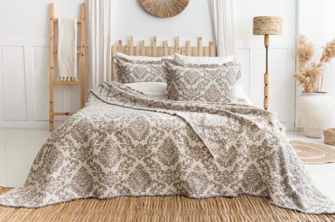 Battal Boy Müslin Yatak Örtüsü Seti Berry Bej