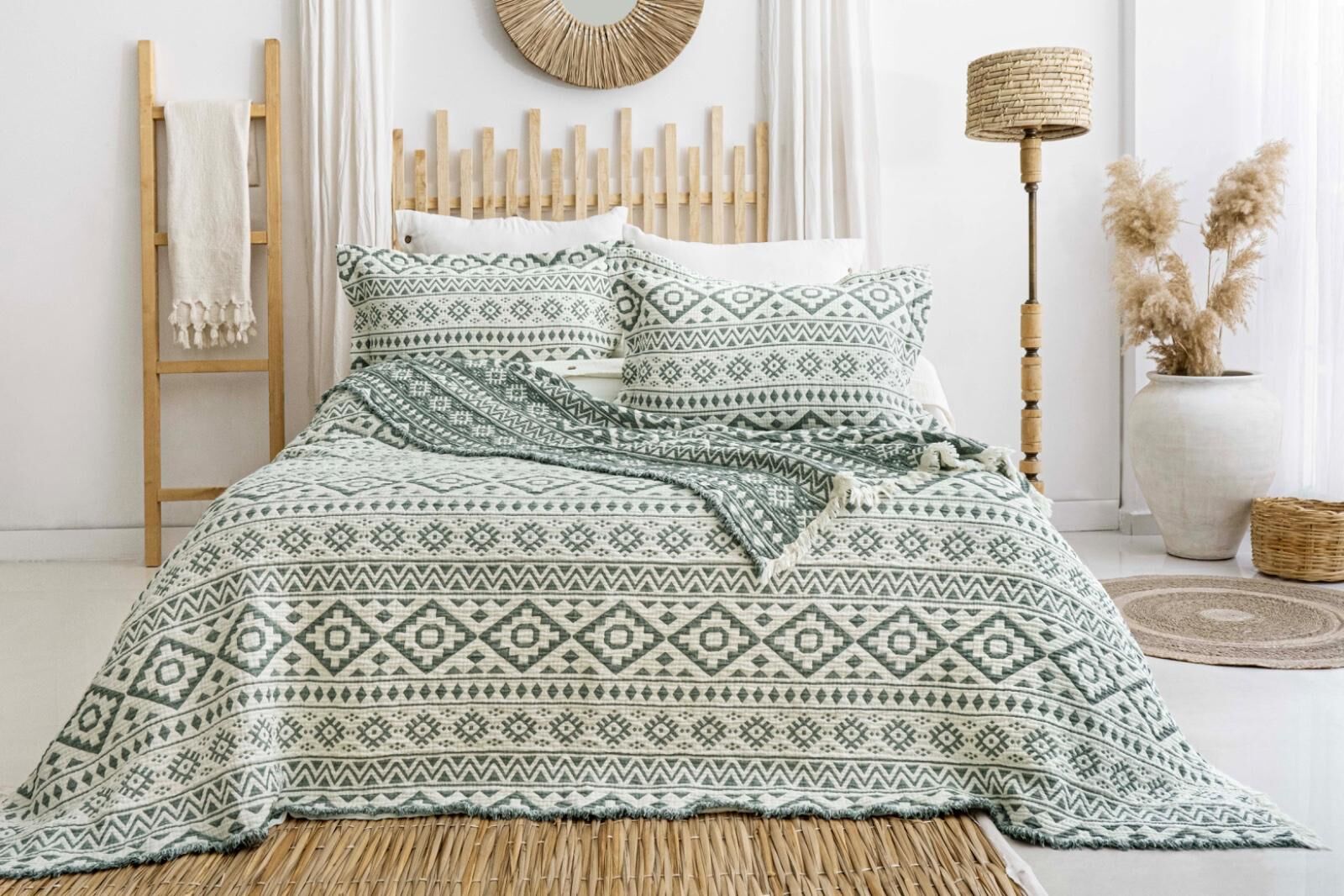 Battal Boy Müslin Yatak Örtüsü Seti Etna Yeşil