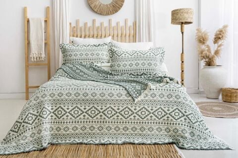 Battal Boy Müslin Yatak Örtüsü Seti Etna Yeşil