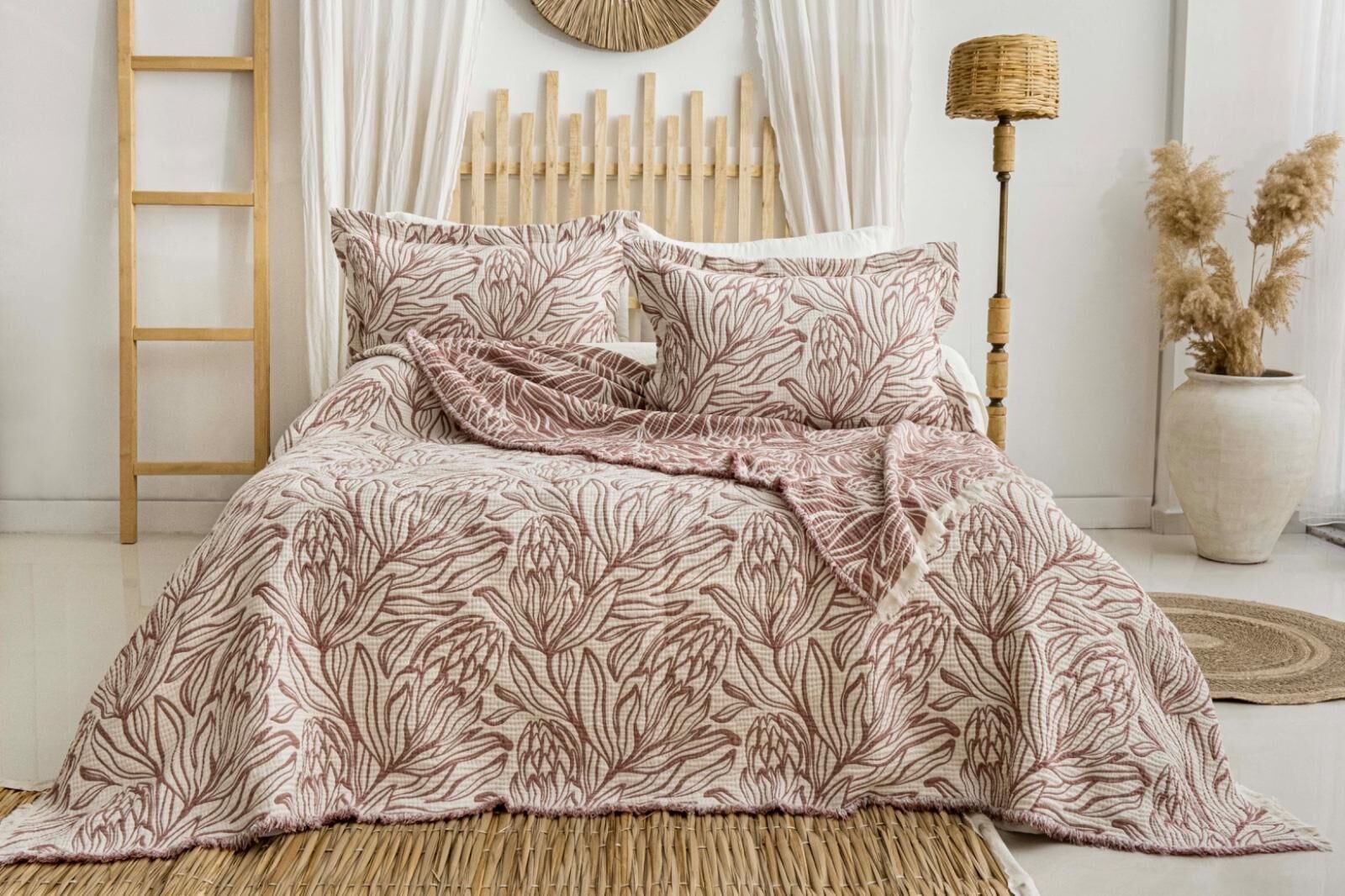 Battal Boy Müslin Yatak Örtüsü Seti Lavinya Bordo