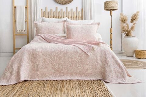 Battal Boy Müslin Yatak Örtüsü Seti Lavinya Pudra