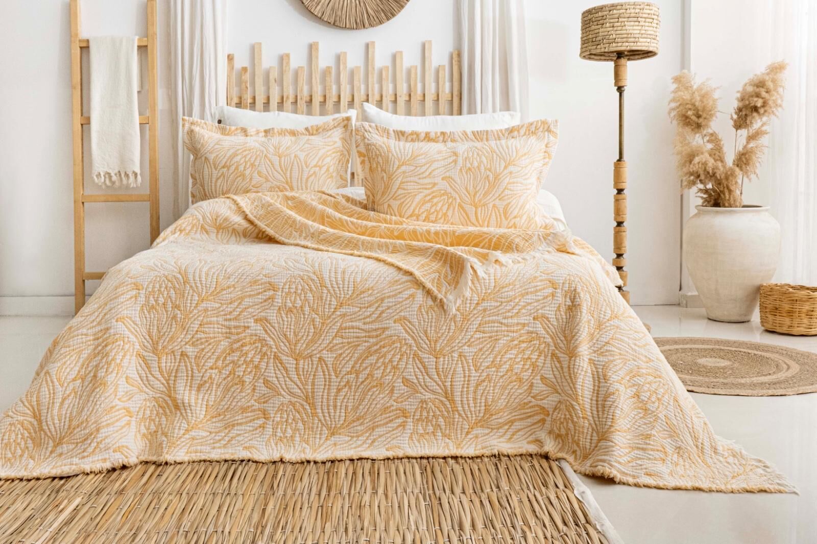 Battal Boy Müslin Yatak Örtüsü Seti Lavinya Sarı