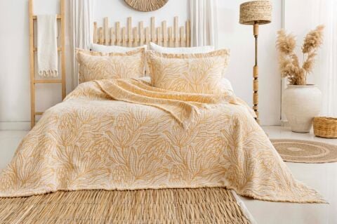 Battal Boy Müslin Yatak Örtüsü Seti Lavinya Sarı