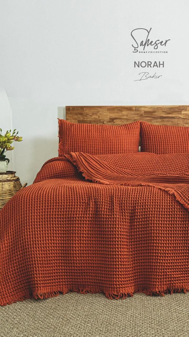 Şaheser Norah Battal Boy Waffle %100 Pamuk Pike Seti Kiremit