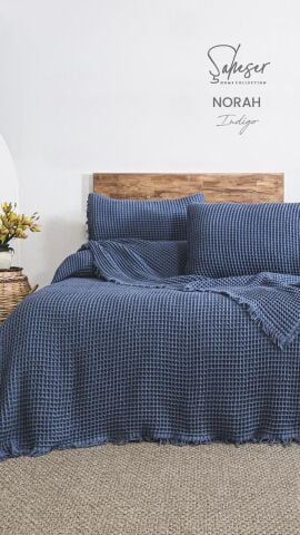 Şaheser Norah Battal Boy Waffle %100 Pamuk Pike Seti İndigo