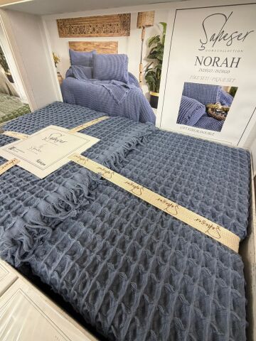 Şaheser Norah Battal Boy Waffle %100 Pamuk Pike Seti İndigo