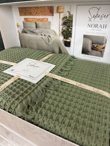 Şaheser Norah Battal Boy Waffle %100 Pamuk Pike Seti Haki