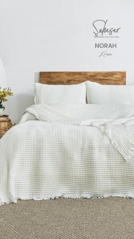 Şaheser Norah Battal Boy Waffle %100 Pamuk Pike Seti Krem