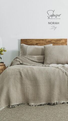 Şaheser Norah Battal Boy Waffle %100 Pamuk Pike Seti Bej