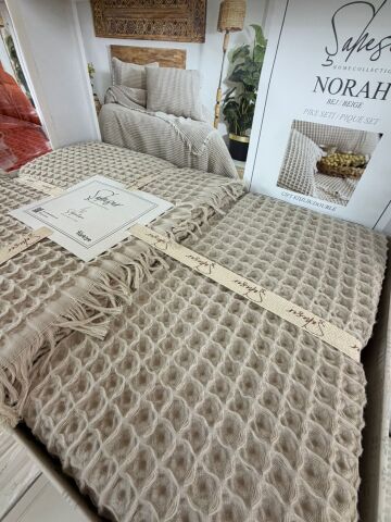 Şaheser Norah Battal Boy Waffle %100 Pamuk Pike Seti Bej