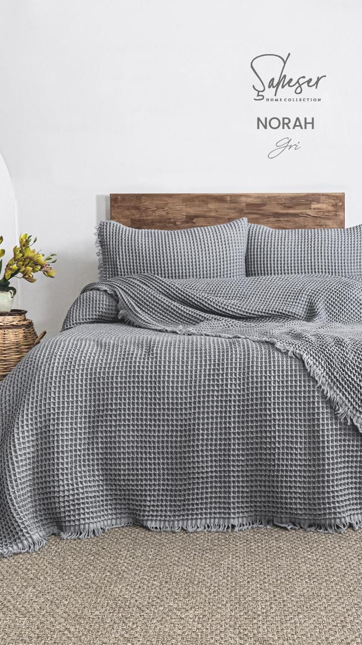 Şaheser Norah Battal Boy Waffle %100 Pamuk Pike Seti Gri