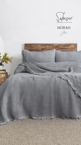 Şaheser Norah Battal Boy Waffle %100 Pamuk Pike Seti Gri